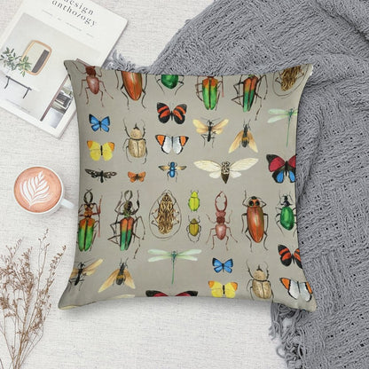 The Usual Suspects - Insects on Grey - Watercolour Bugs Pattern by Cecca Designs Soft High-Density Material Throw Pillow