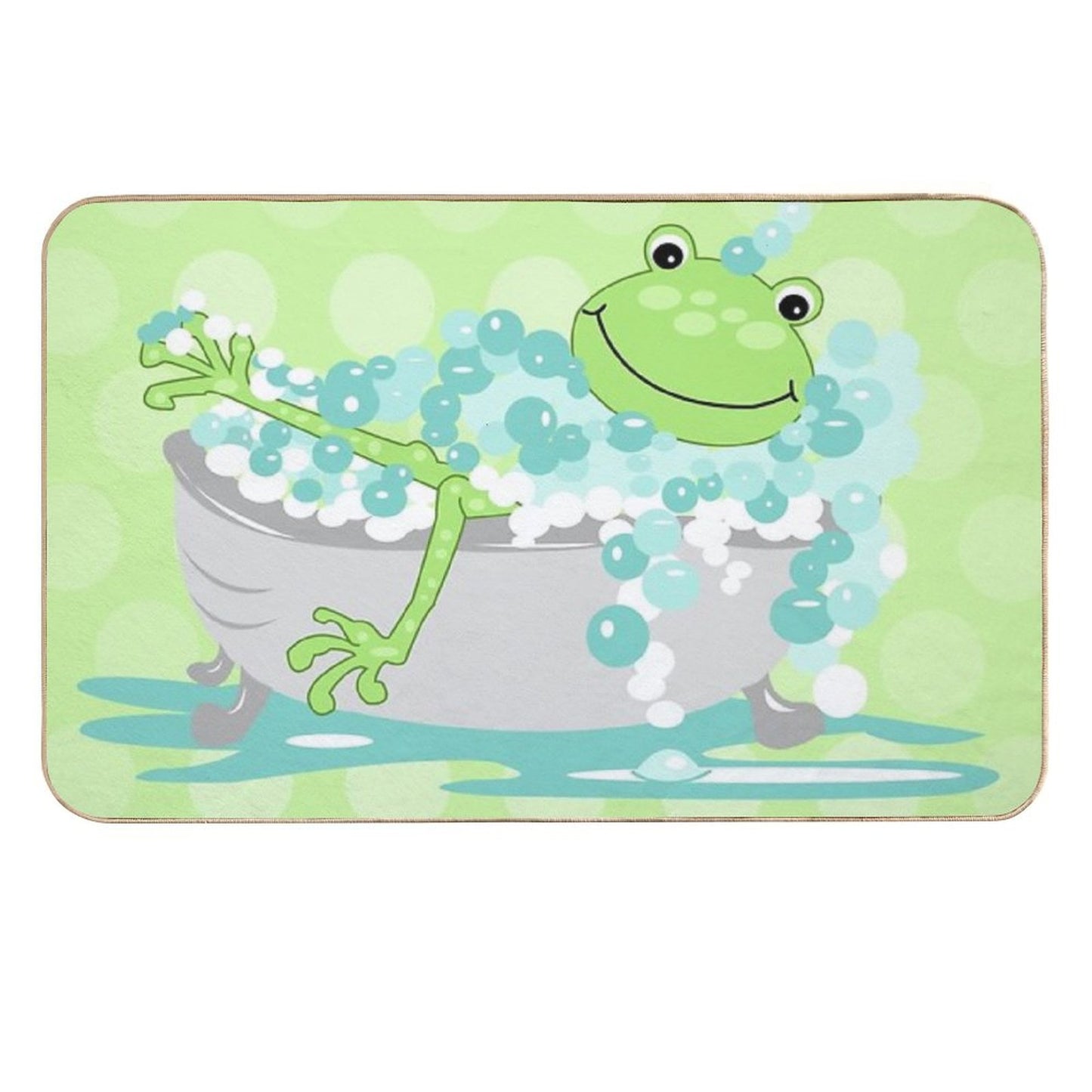 Cute Green Frog in A Bathtub of Bubbles  Dirt-Trapping Bath Mat