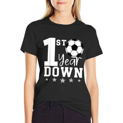 1st Birthday Soccer Touchdown First Year Down 1 Year Old  Summer-ready Fabric T-Shirt