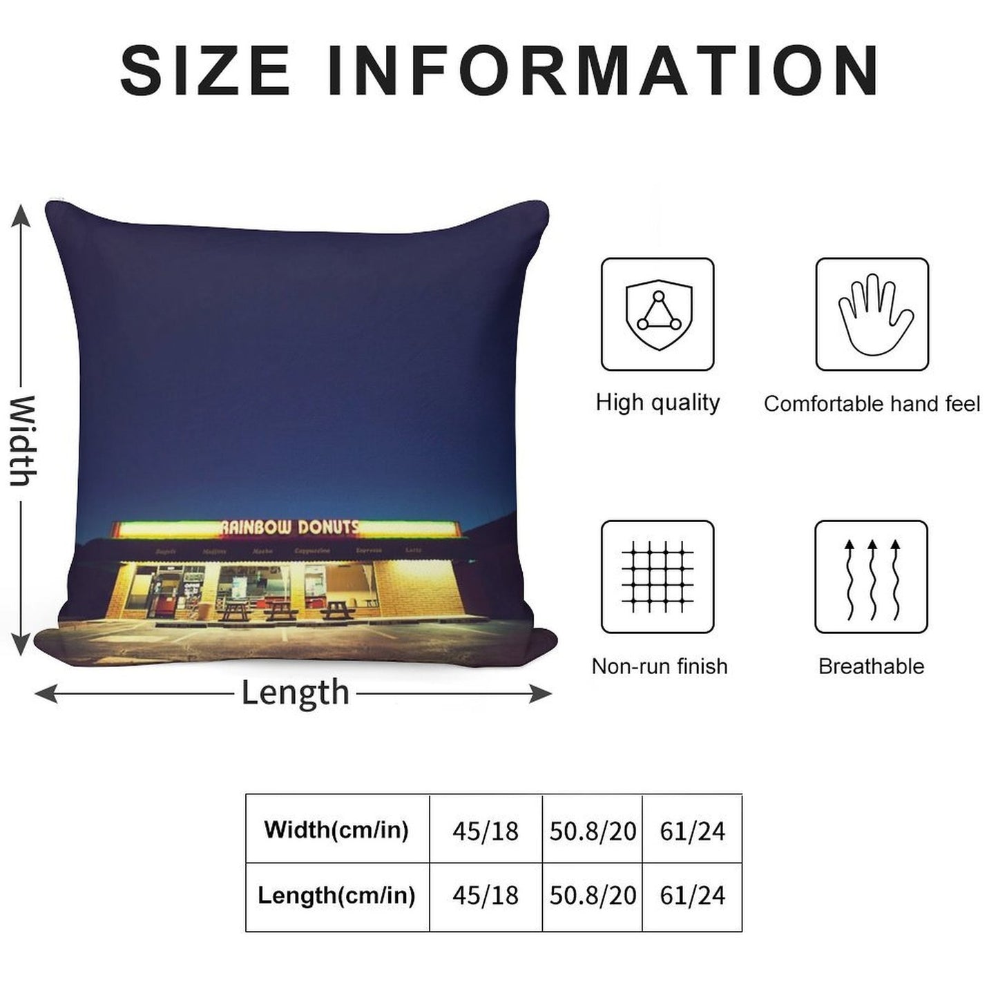 Rainbow Donuts. Soft Durable Construction Throw Pillow