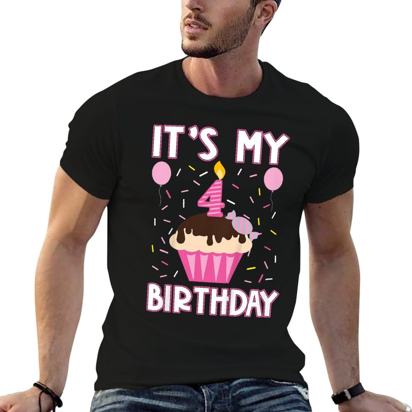Kids Sweet Cupcake It's My 4th Fourth Birthday 4 Yr Old Girls  Trendy Pattern T-Shirt