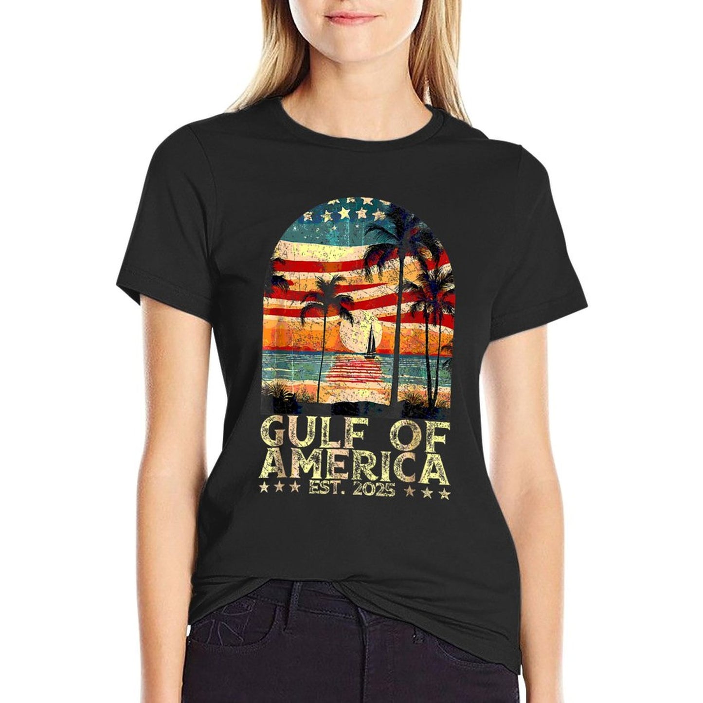 Retro Gulf Of US America 2025 American Flag Gulf Mexico Wrinkle-resistant T-Shirt