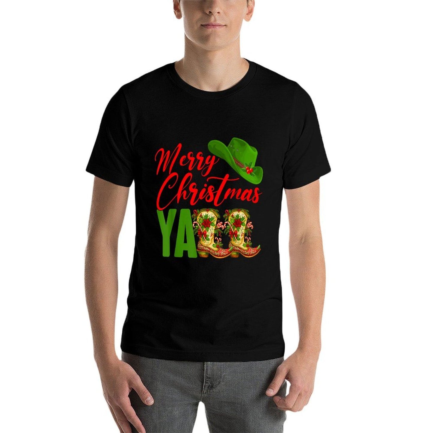 Merry Christmas Yall Western Cowboy Cowgirl Boots Women Men  Lightweight T-Shirt