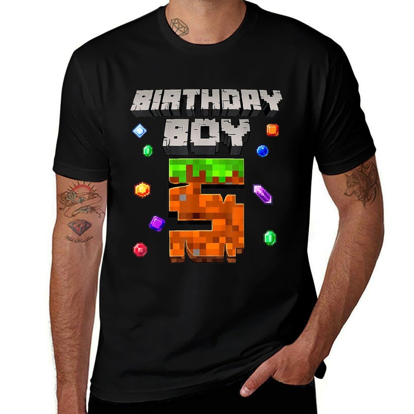 Kids 5th Birthday Boy 5 Video Gamer Pixel, Boy 5 Year Old  High-quality Stitching T-Shirt