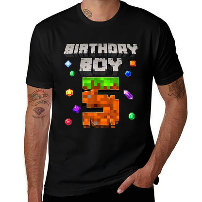 Kids 5th Birthday Boy 5 Video Gamer Pixel, Boy 5 Year Old  High-quality Stitching T-Shirt