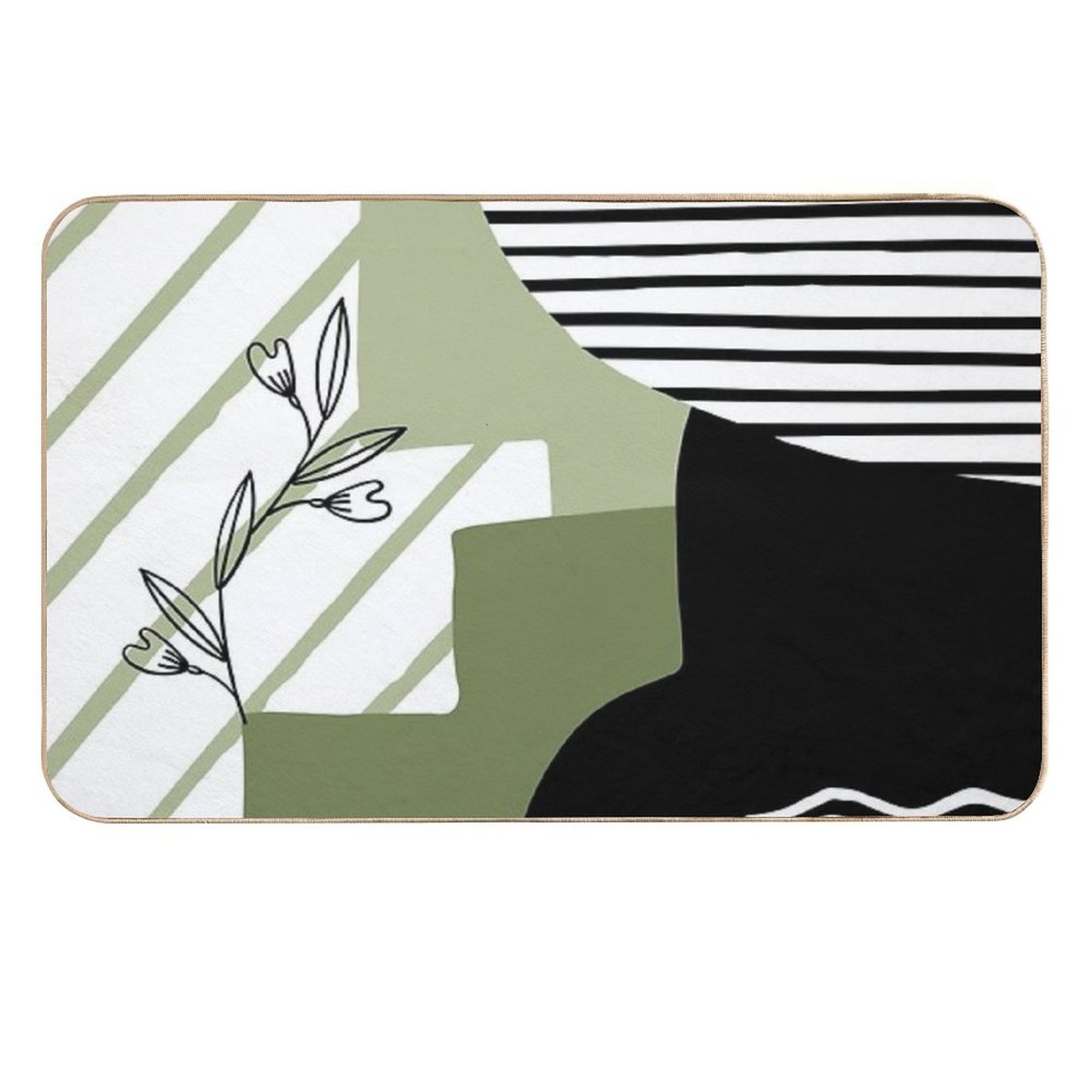 Sage, White And Black Retro Abstract Boho Design  Growing  Long-Lasting Bath Mat