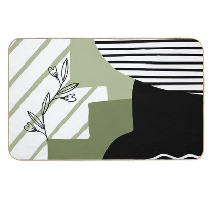 Sage, White And Black Retro Abstract Boho Design  Growing  Long-Lasting Bath Mat