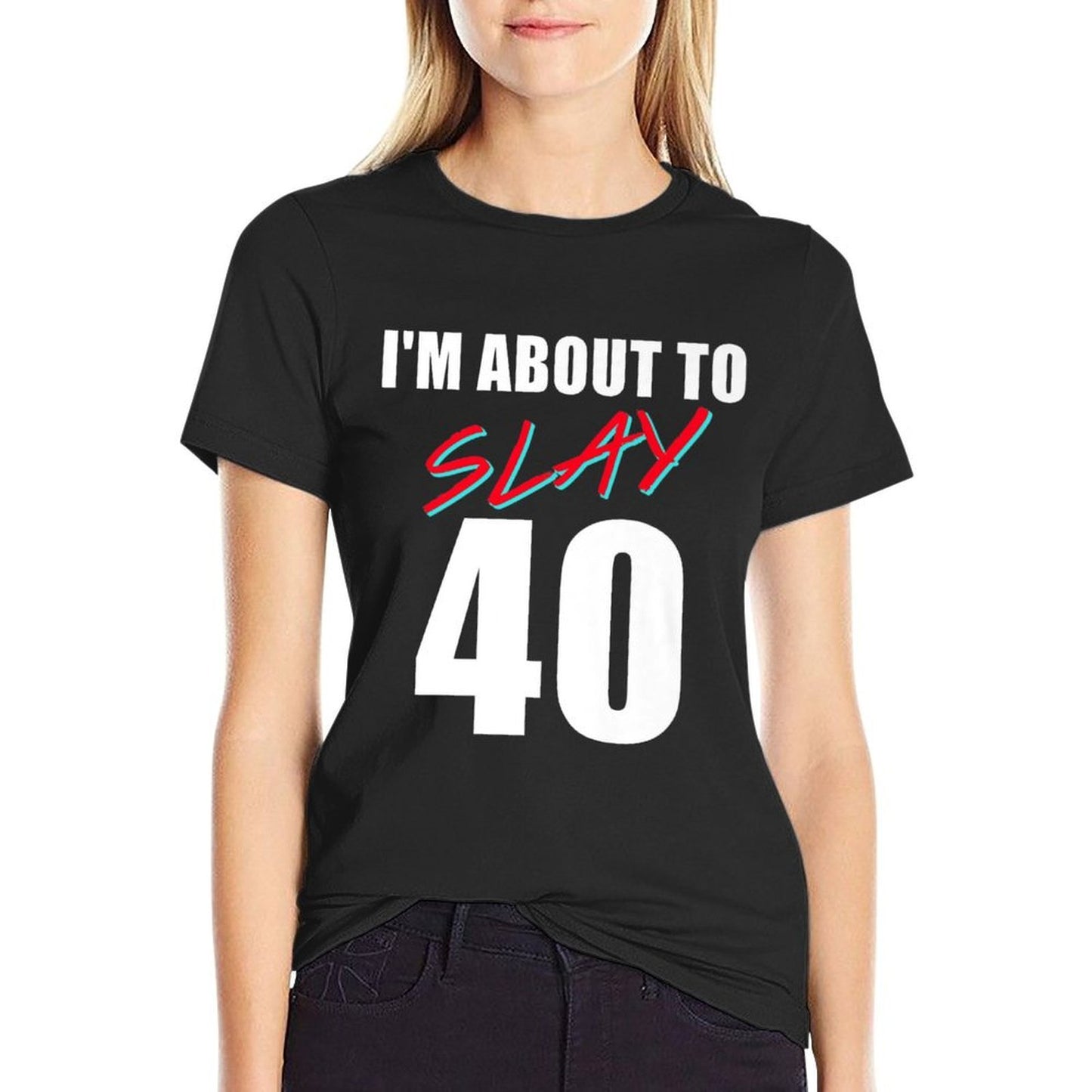 About To-Slay Forty Cute 40th Birthday For Women Premium  Ribbed Collar T-Shirt