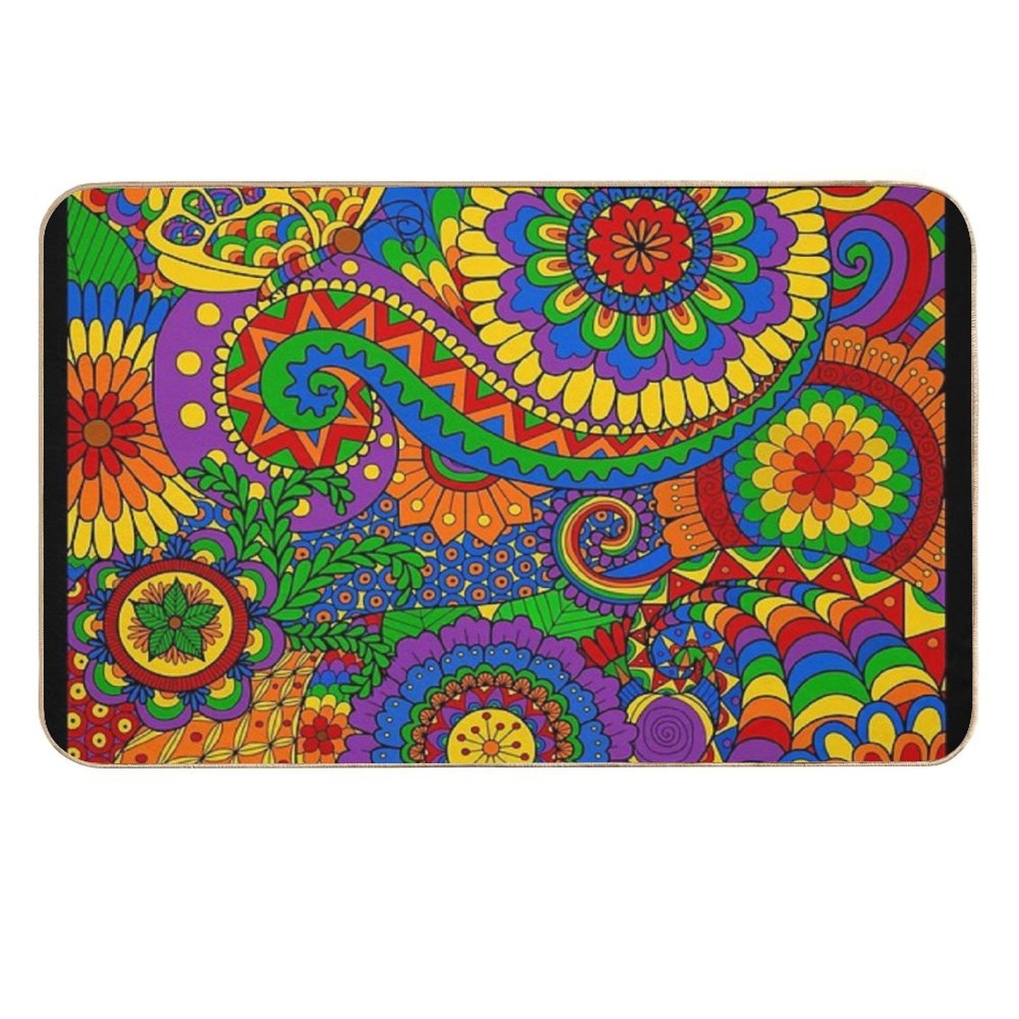Happy Hippy Psychedelic Rainbow Design  Long-Lasting Bath Mat