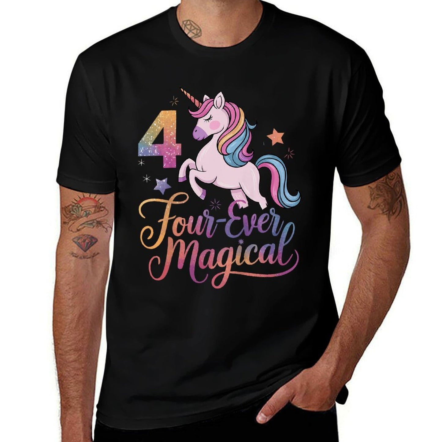 Four-Ever Magical Unicorn Outfit 4th Birthday for Kids  Oversized Silhouette T-Shirt