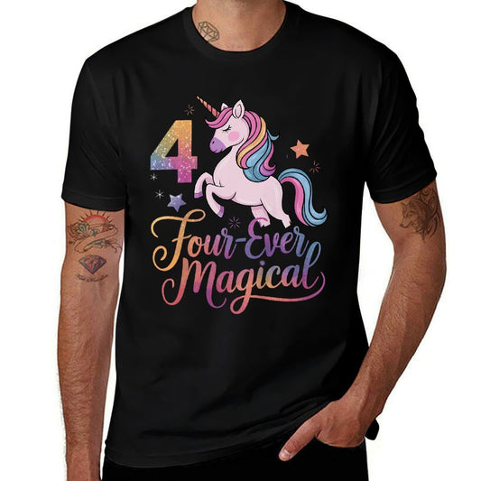 Four-Ever Magical Unicorn Outfit 4th Birthday for Kids  Oversized Silhouette T-Shirt