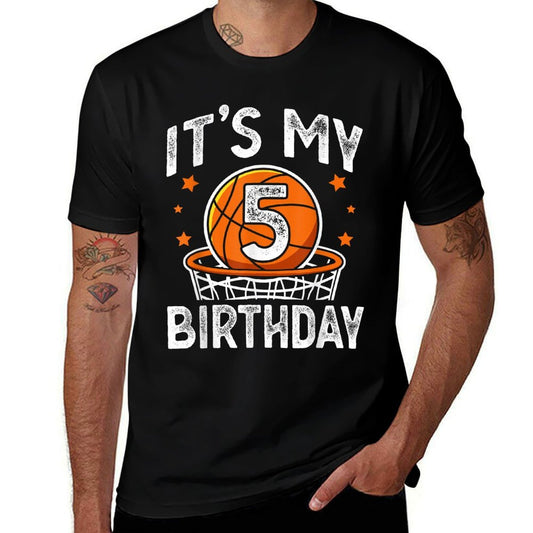5 Years Old Kids Basketball Sport 5th Birthday Boy  Slim-fit Cut T-Shirt