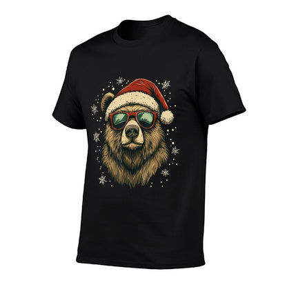 Grizzly Bear Santa Hat Funny Cute Animal Lover Christmas  Easy-care T-Shirt