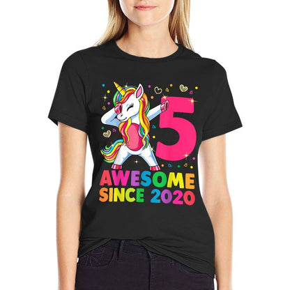 5 Years Old Unicorn Dabbing 5th Birthday Girl Unicorn Party  Cotton T-Shirt