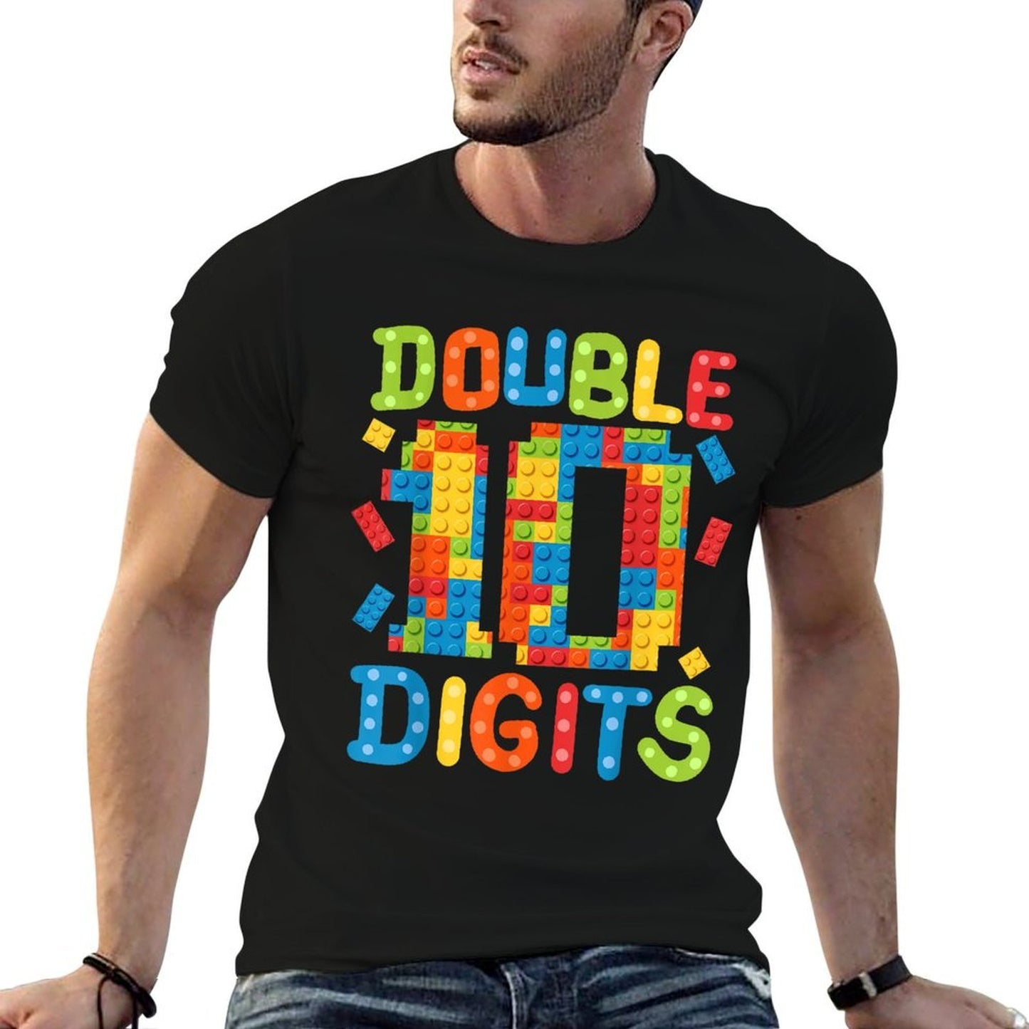 10th Birthday Double Digits Building Blocks 10 Years Old Kid  Stretchy T-Shirt