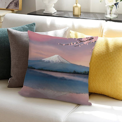 Mt Fuji with Cherry Blossoms Soft Durable Construction Throw Pillow