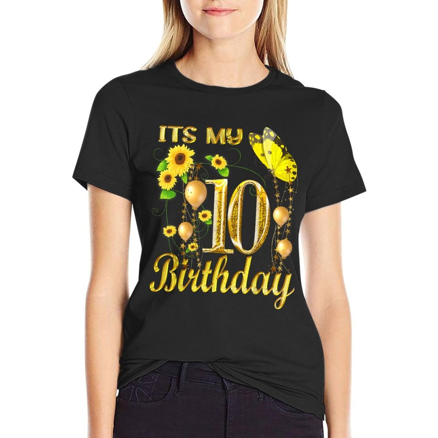 Its My 10th Birthday 10 Year Old Girl Sunflower Butterfly  Versatile T-Shirt