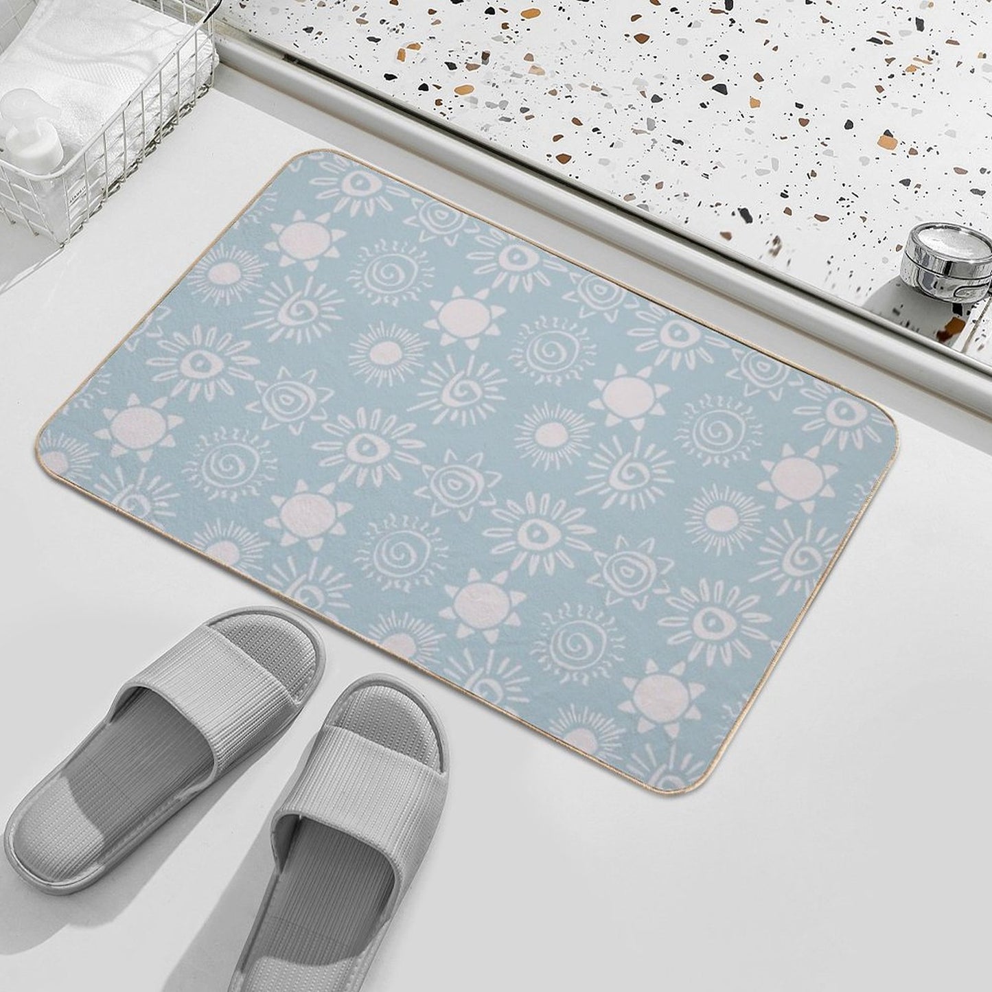 Magical Sun Bohemian Dreamy Aesthetic In Muted Colors Sky Blue  Slip-Resistant Bath Mat