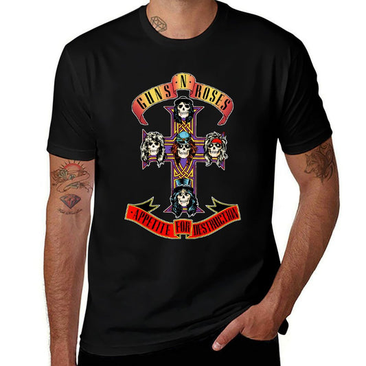 Youth Guns N&#39; Roses Official Cross  Ribbed Collar T-Shirt