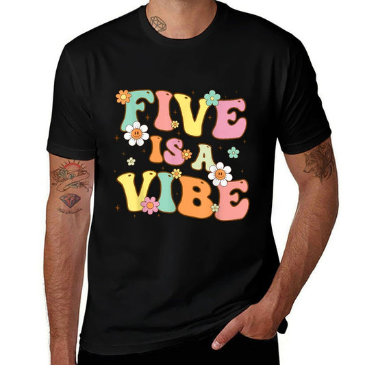 Groovy 5th Birthday Five Is A Vibe 5 Year Old Girls Boys  Vintage-inspired T-Shirt