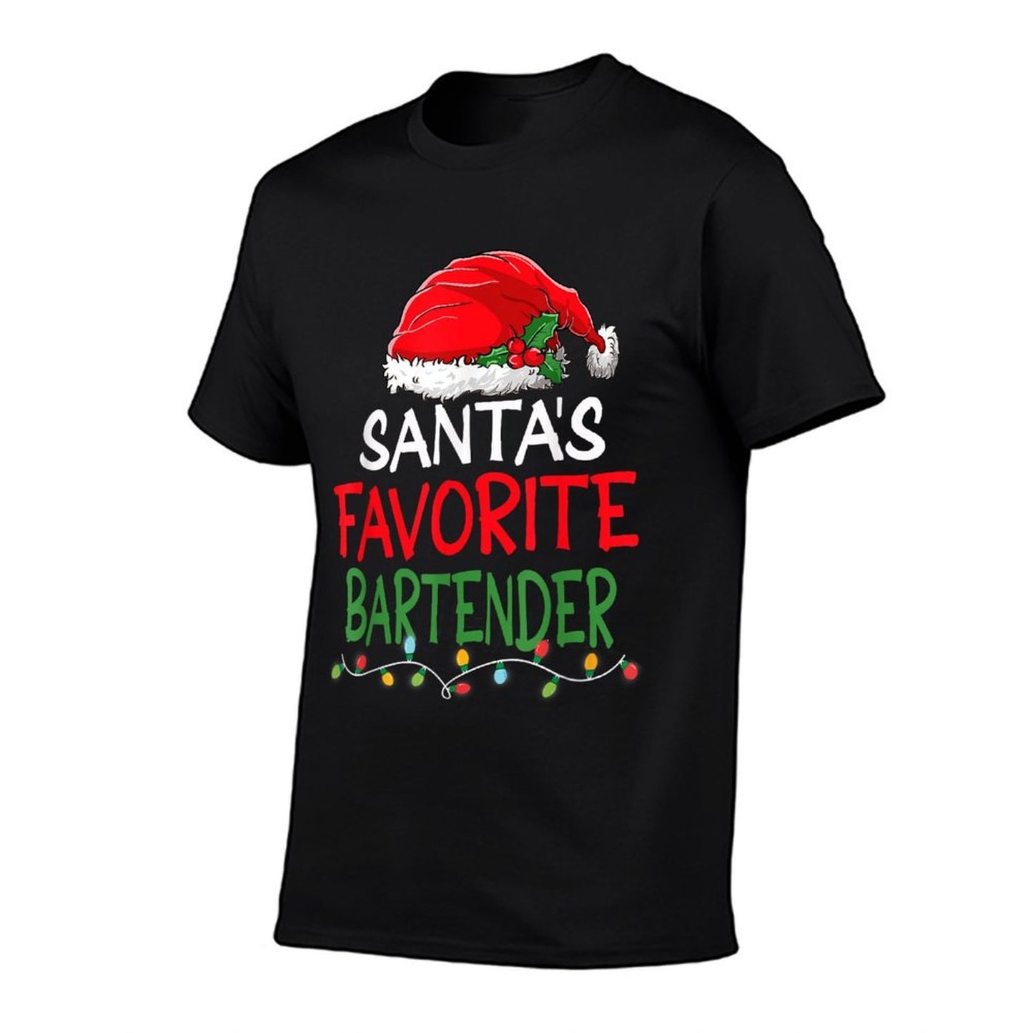 Santas Favorite Bartender Christmas Santa Claus Tree Lights  High-quality Stitching T-Shirt