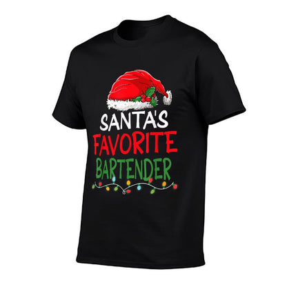 Santas Favorite Bartender Christmas Santa Claus Tree Lights  High-quality Stitching T-Shirt