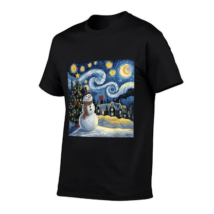 Van Gogh Starry Night Christmas Snowman Winter Snowy Night  Moisture-wicking T-Shirt