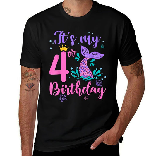 Kids 4 Year Old It's My Birthday Mermaid 4th Girl Daughter  Polyester Blend T-Shirt