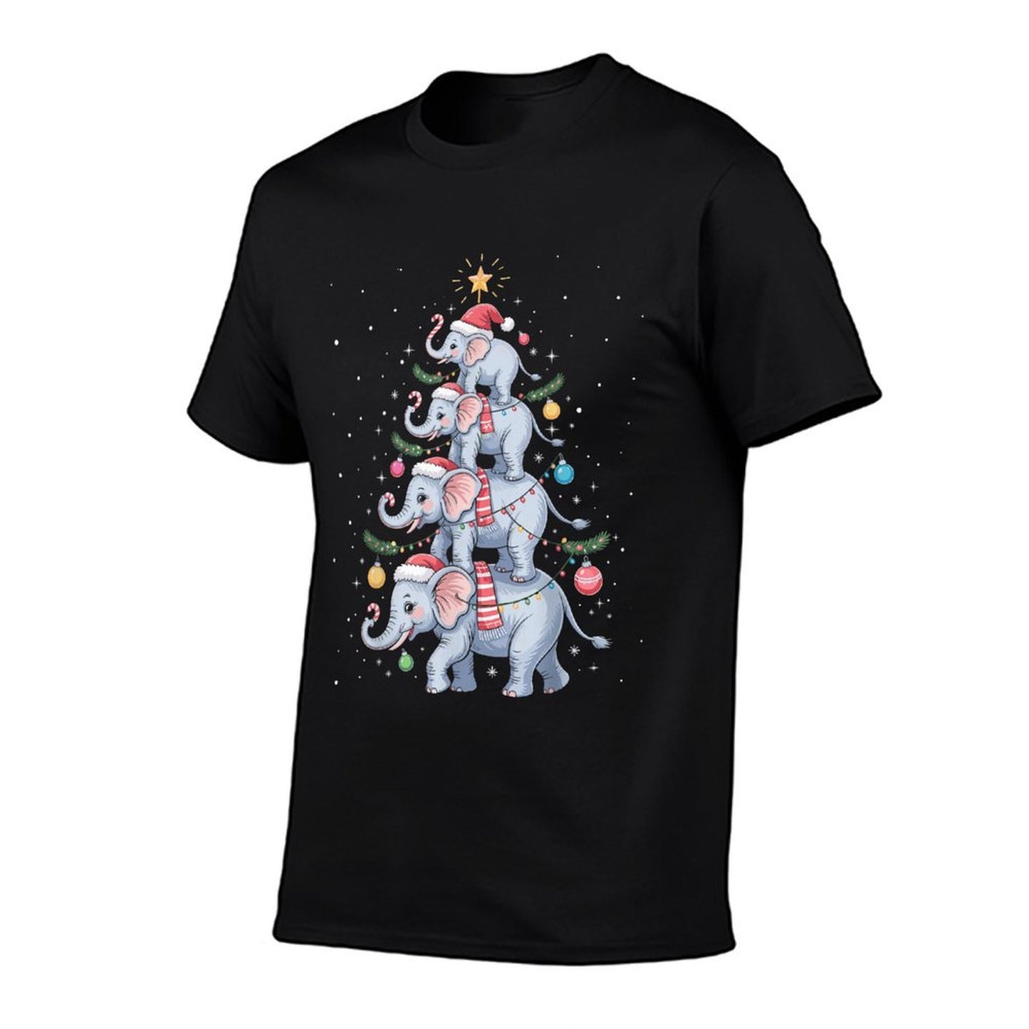Funny Elephant Christmas Tree Santa Hat Xmas Lights  Soft T-Shirt