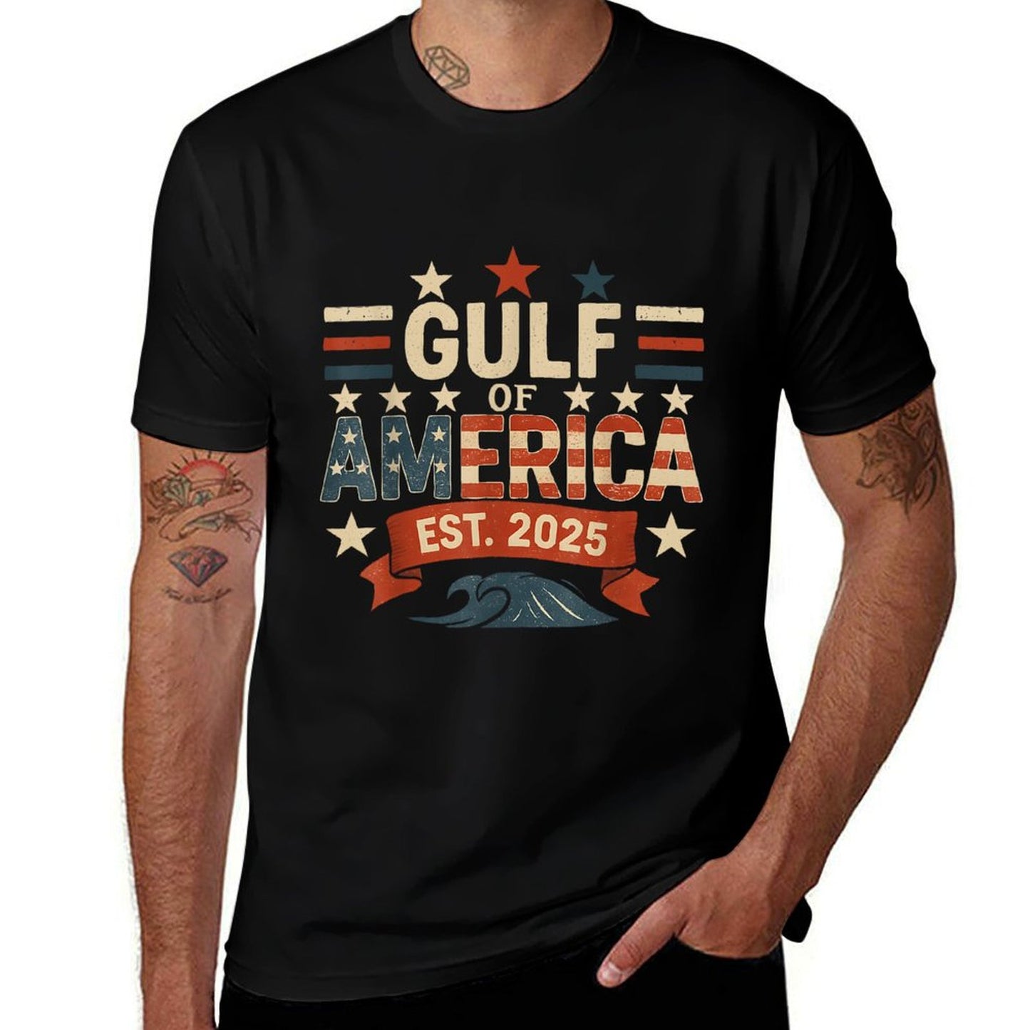 Retro Gulf Of USA America Since 2025 American Flag USA Gulf Slim-fit Cut T-Shirt