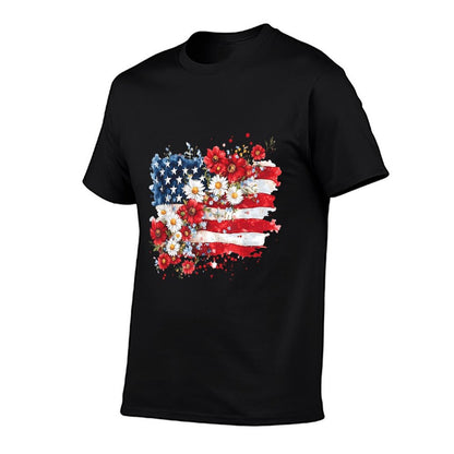 4th of July Floral American Wildflowers Patriotic Women  Graphic-printed T-Shirt
