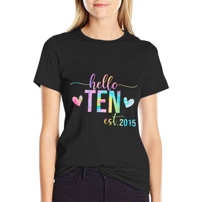 Hello Ten Est 2015 10 Years Old 10th Birthday Boys Girls  Durable T-Shirt