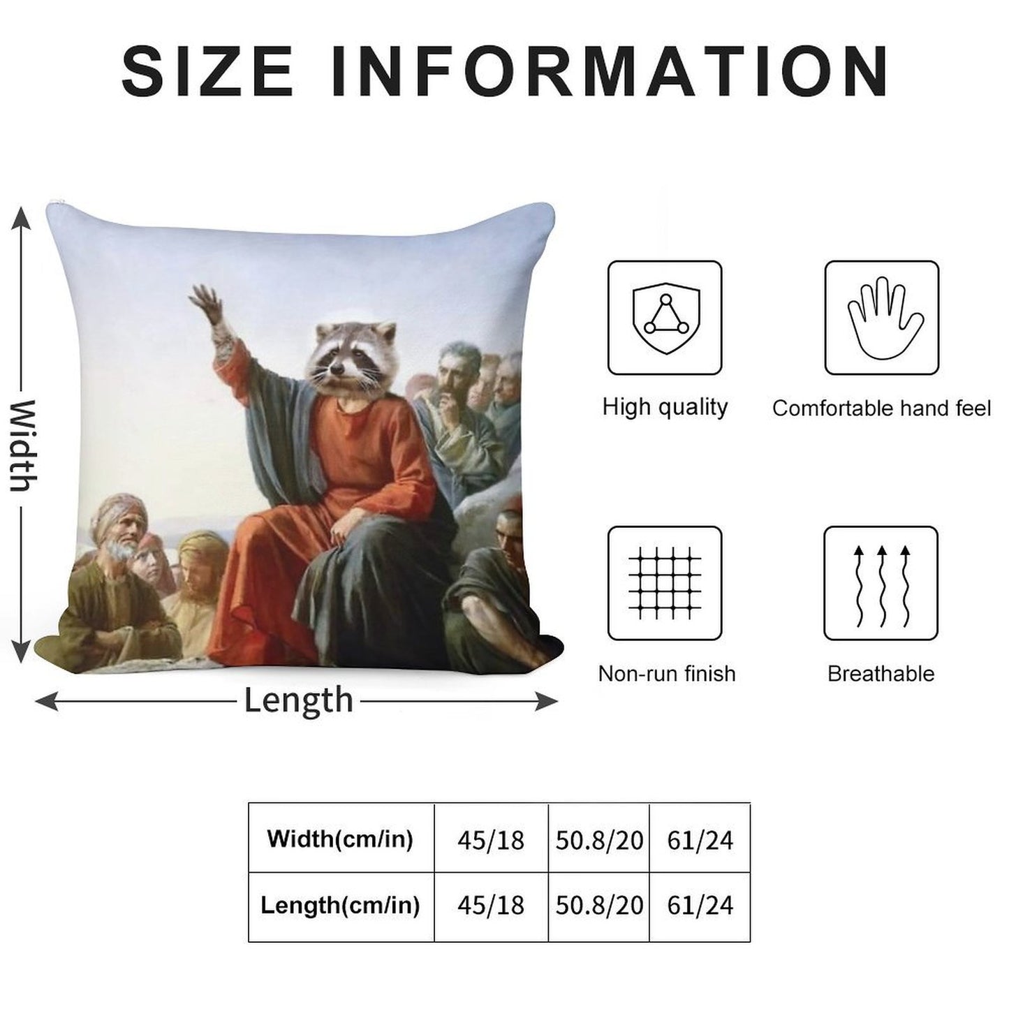 Raccoon Jesus Soft Short Plush Fabric Throw Pillow