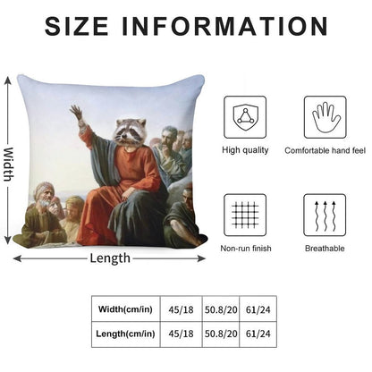 Raccoon Jesus Soft Short Plush Fabric Throw Pillow