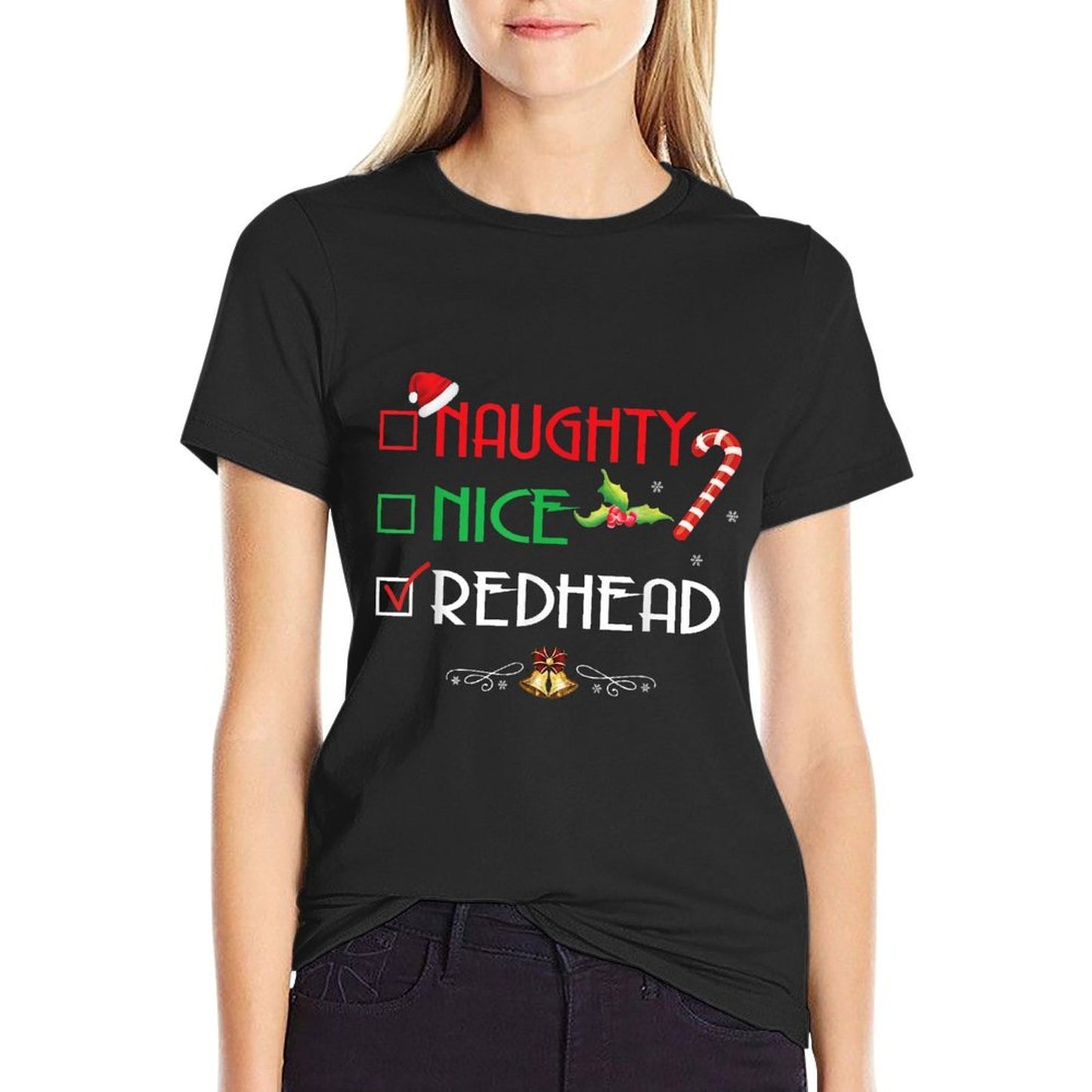 Naughty Nice Redhead Funny Family Christmas Pajama Group Comfortable T-Shirt
