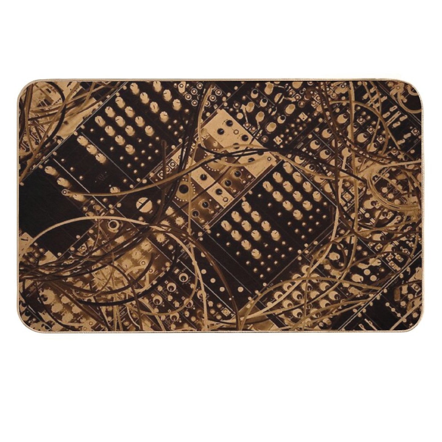 Analog Synthesizer  Illustration - Black , Brown  Easy Maintenance Bath Mat