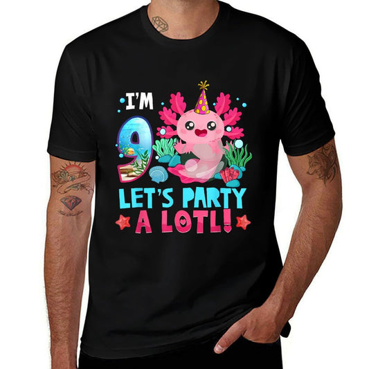 I'm 9 Years Old Let's Party A Lotl Axolotl 9th Birthday Kids  Moisture-wicking T-Shirt