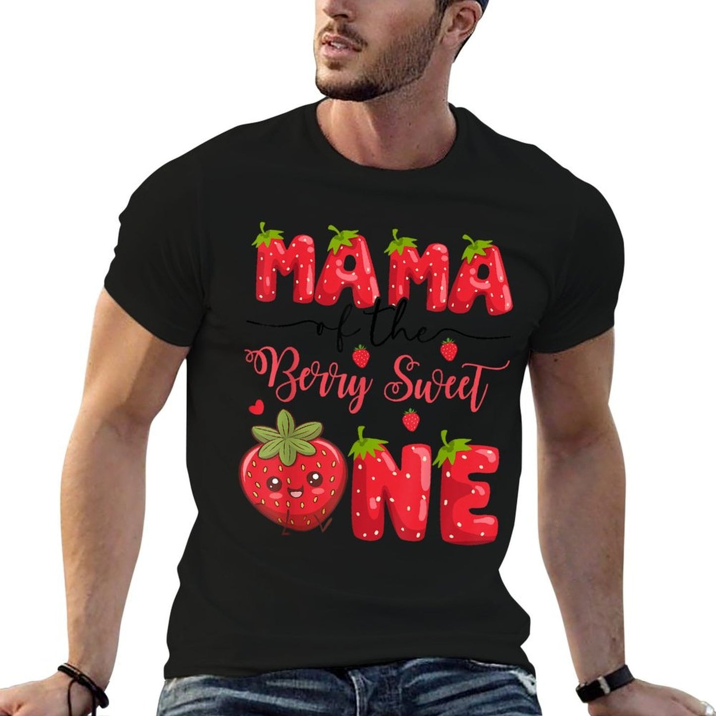 Mama Of The Berry Sweet One Strawberry First Birthday  Cotton T-Shirt