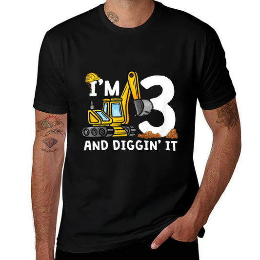 Kids 3rd Construction Birthday I'm 3 And Digging It 3 Years Old  Oversized Silhouette T-Shirt