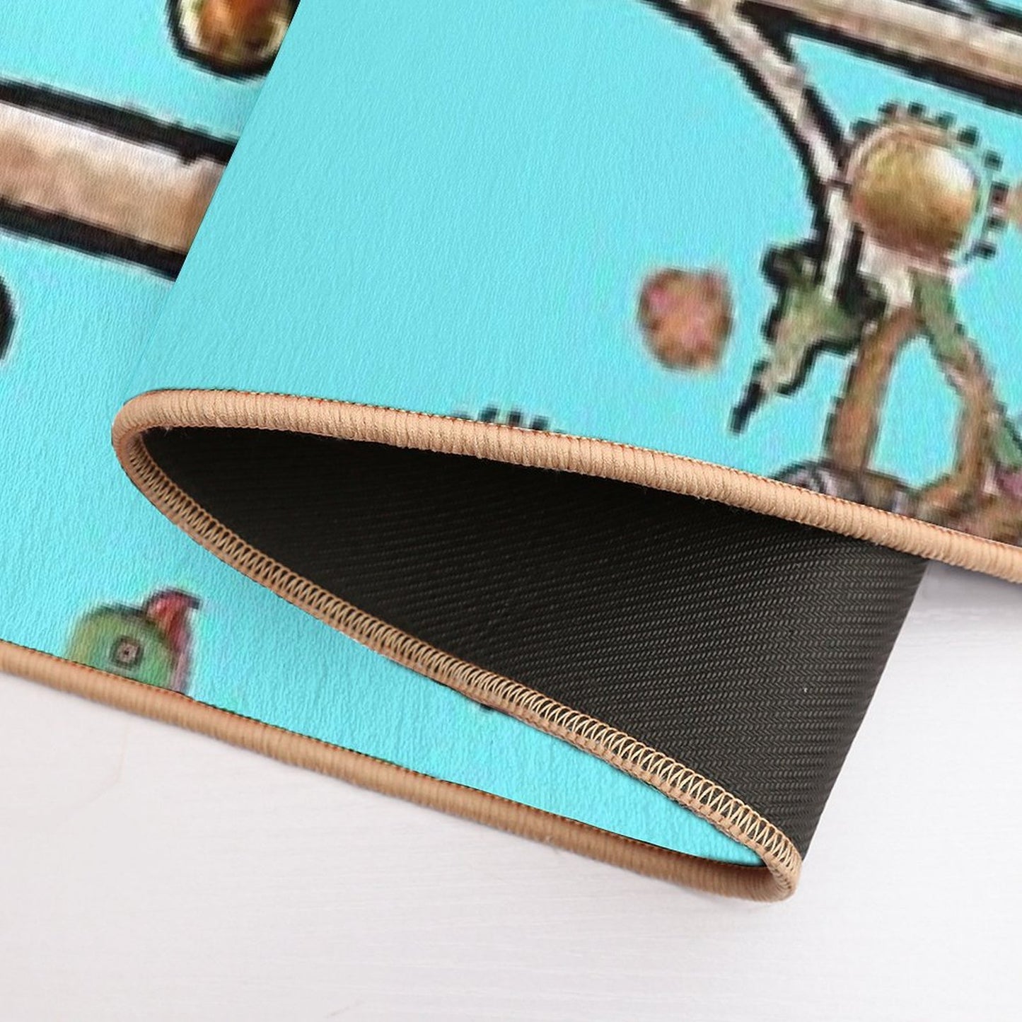 WEIRD MEDIEVAL BESTIARY MAKING MUSIC Violinist Lion,Hare,Snail Cat in Blue by Bulgan Lumini  Odorless Bath Mat