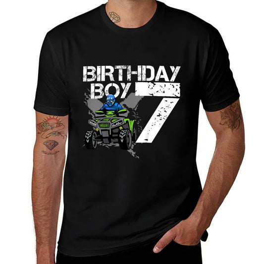 Kids Birthday Boy 7 Years Old ATV Four Wheeler Quad Bike  Heathered Texture T-Shirt