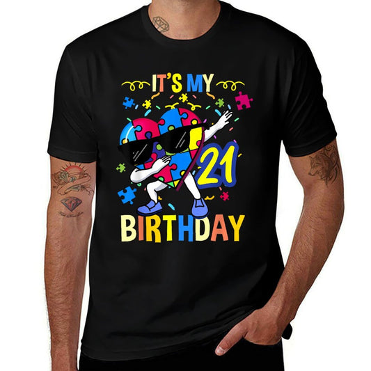 Its My 21st Birthday Dabbing Autism Puzzle  Odor-resistant T-Shirt