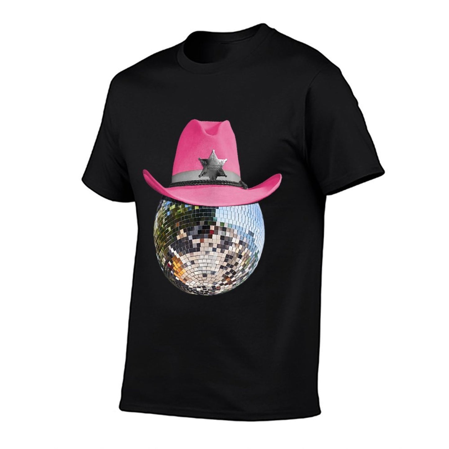 Disco Ball Wearing Pink Cowboy Hat Club Retro  Wrinkle-resistant T-Shirt