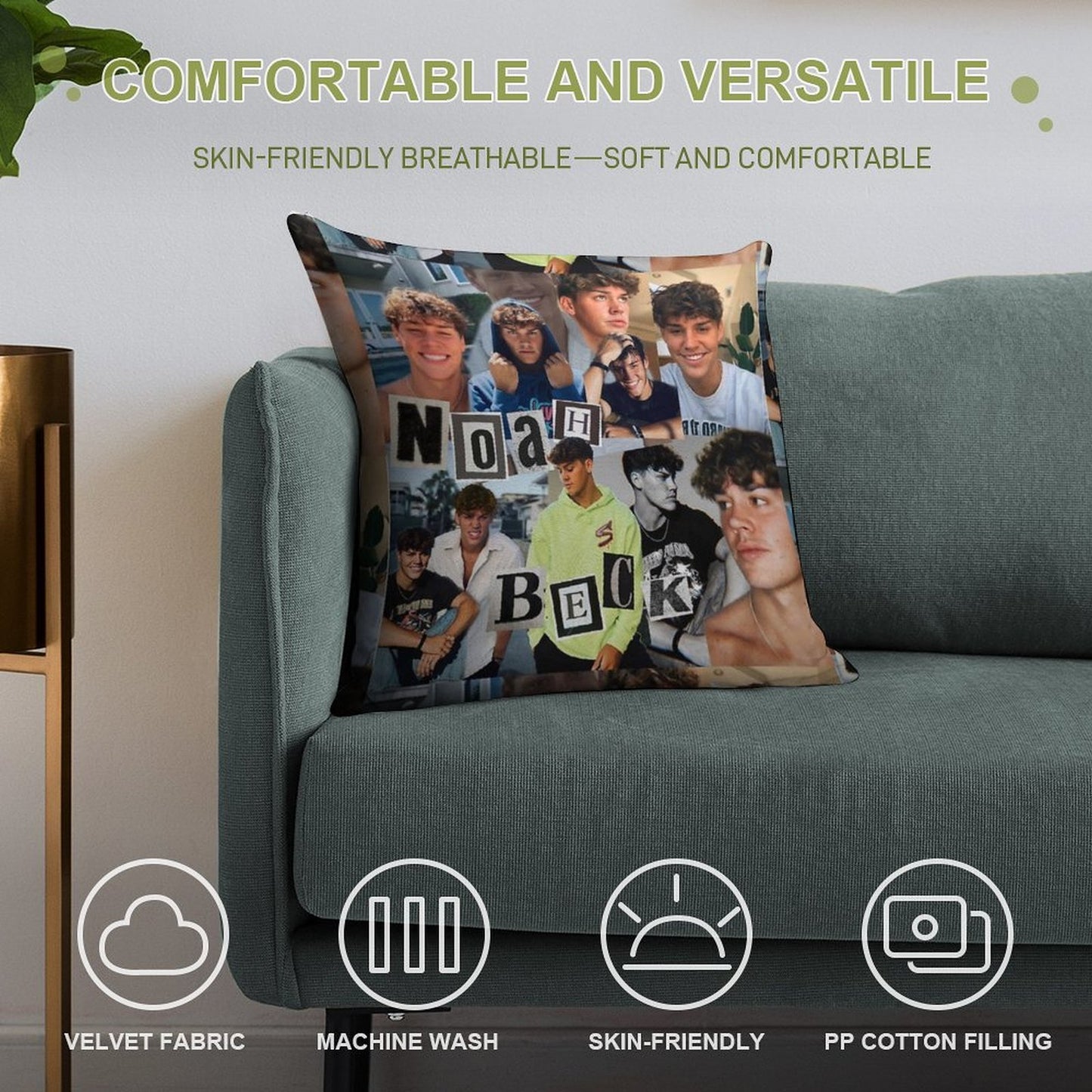 Noah Beck Collage Soft Bedroom Essential Throw Pillow