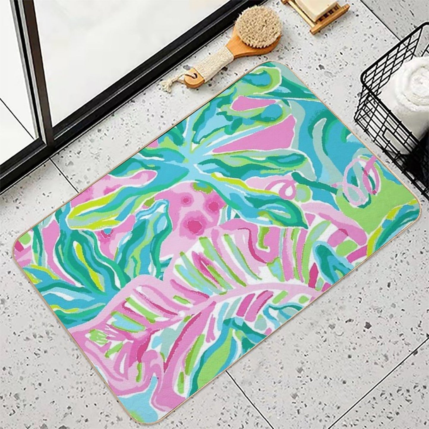 Water Floral  Slip-Resistant Bath Mat