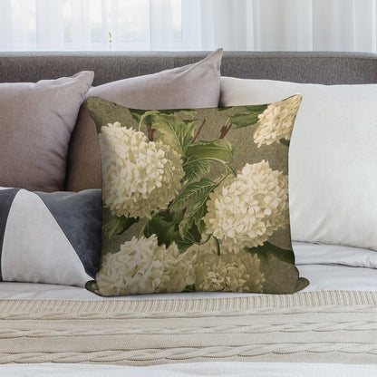 Vintage Victorian White Hydrangea Floral Soft Fade-Resistant Throw Pillow