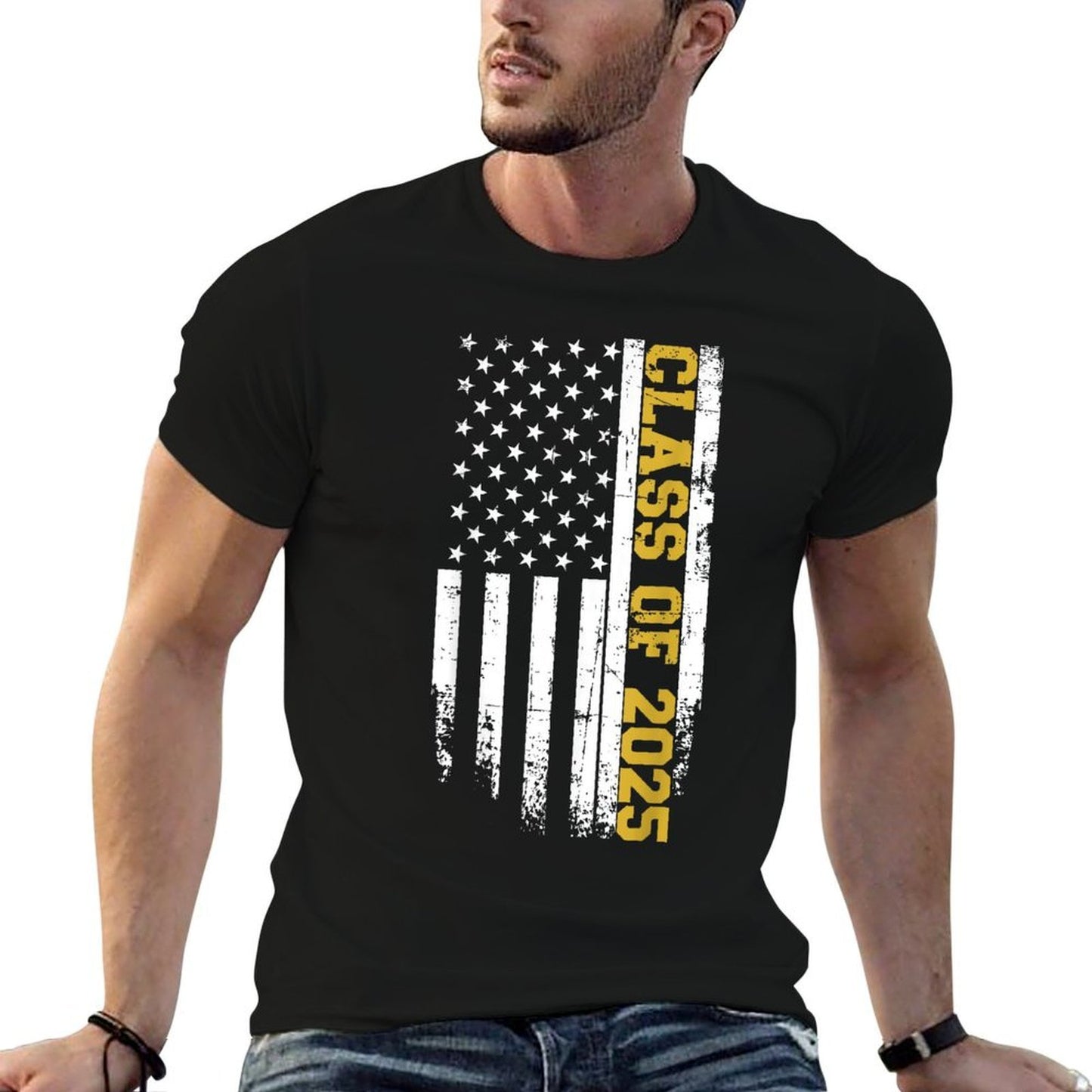 Class of 2025 Graduation Us Vintage Flag  Oversized Silhouette T-Shirt