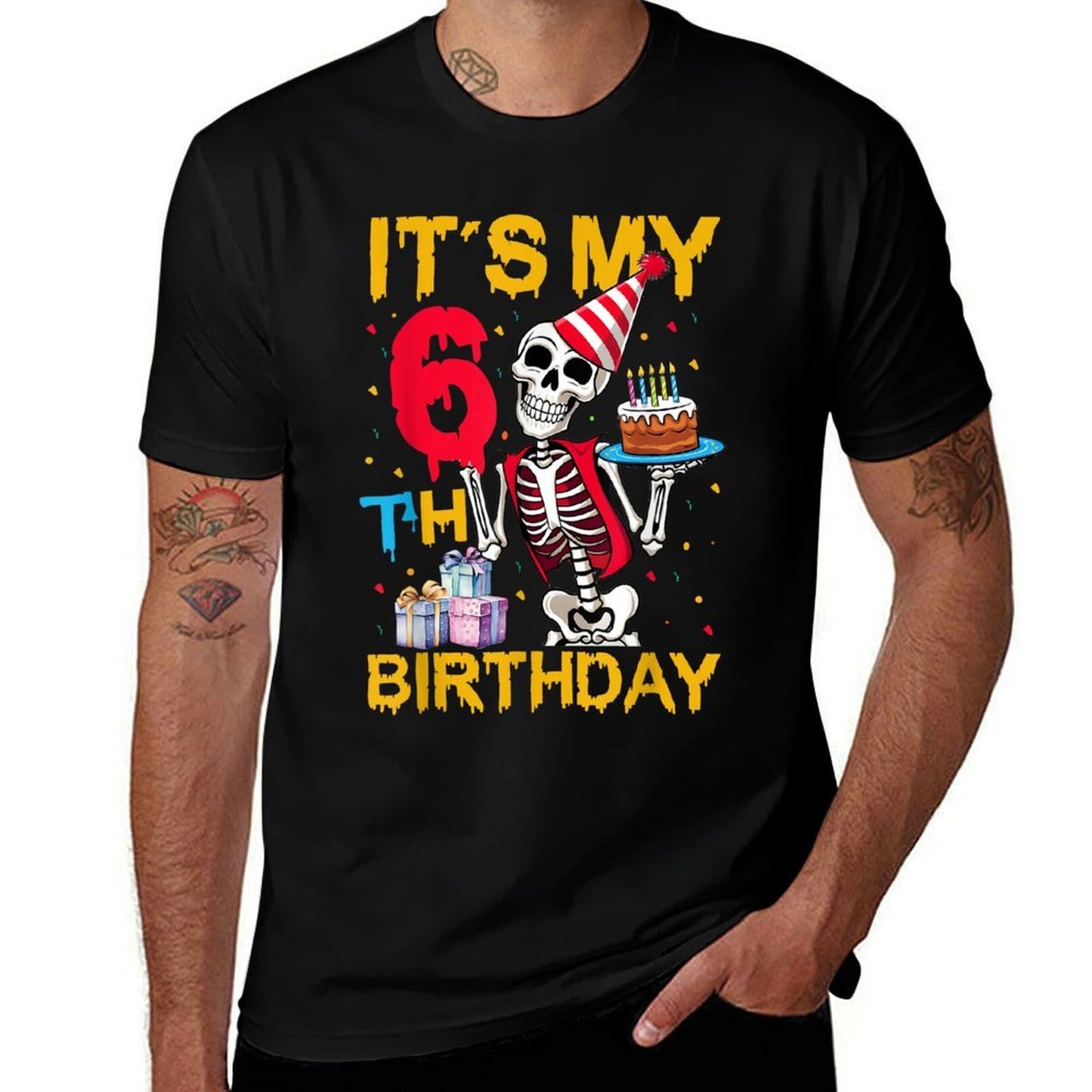 It's My 6th Birthday Party Halloween Skeleton Birthday  Oversized Silhouette T-Shirt