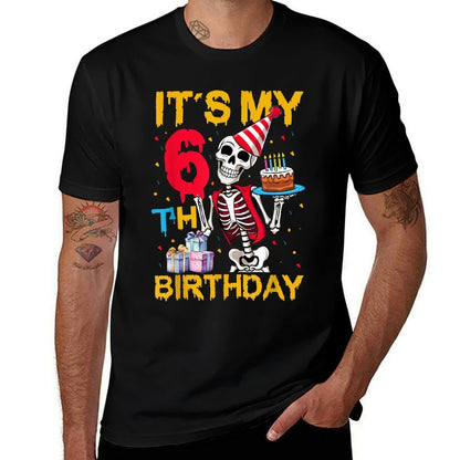 It's My 6th Birthday Party Halloween Skeleton Birthday  Oversized Silhouette T-Shirt