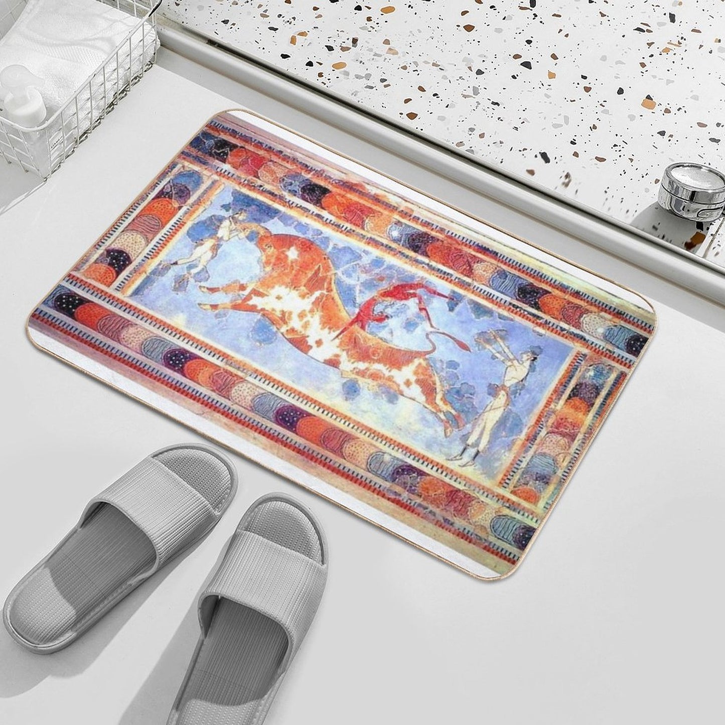 Minoan Bull Leaping Fresco  Repositionable Bath Mat